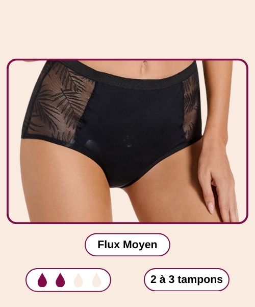 Culotte menstruelle taille haute avec empiècements brodés NINA