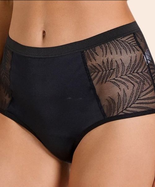 Culotte menstruelle taille haute avec empiècements brodés NINA