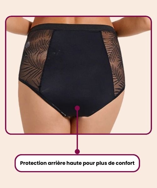 Culotte menstruelle taille haute avec empiècements brodés NINA